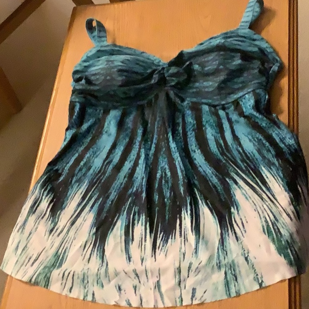 Tankini blue black nice print size L removable pads adjustable straps gr…